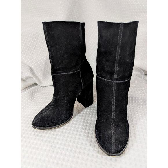 CHINESE LAUNDRY! BLACK SUPER SOFT SUEDE LEATHER CHUNKY HEEL ANKLE BOOTS! SZ 5M - Picture 3 of 10